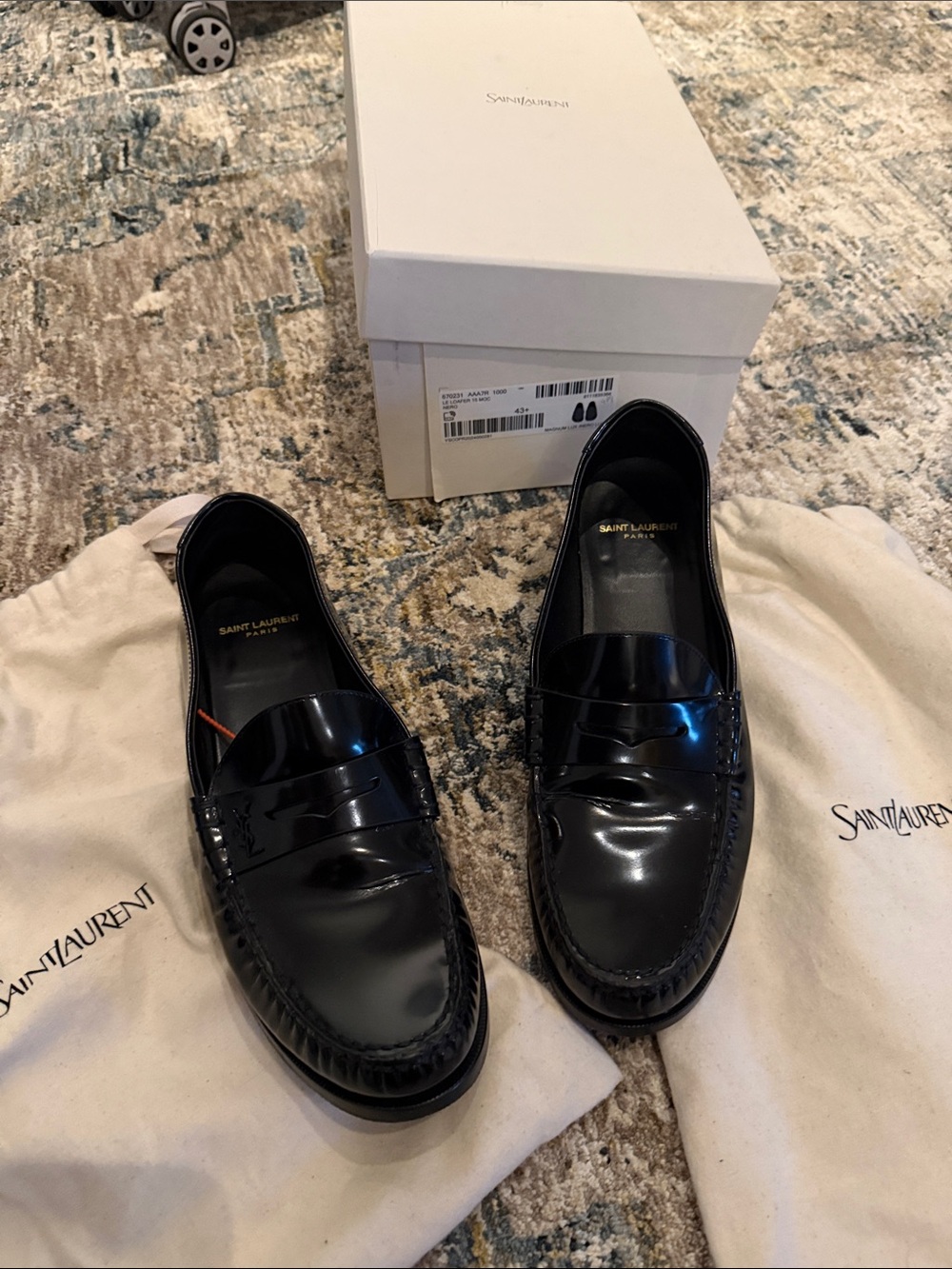 Saint Laurent Black Patent Leather Penny Loafers